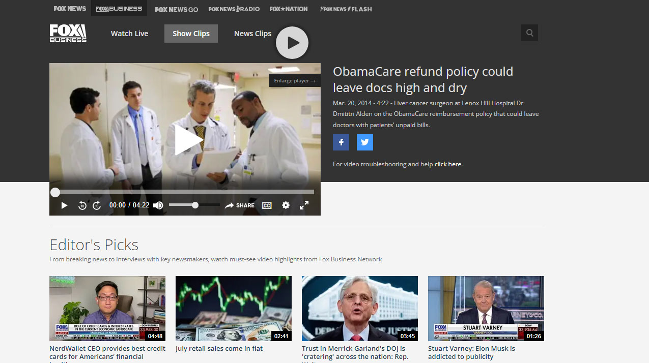 screenshot of the article titled: Fox News – ObamaCare refund policy could leave docs high and dry