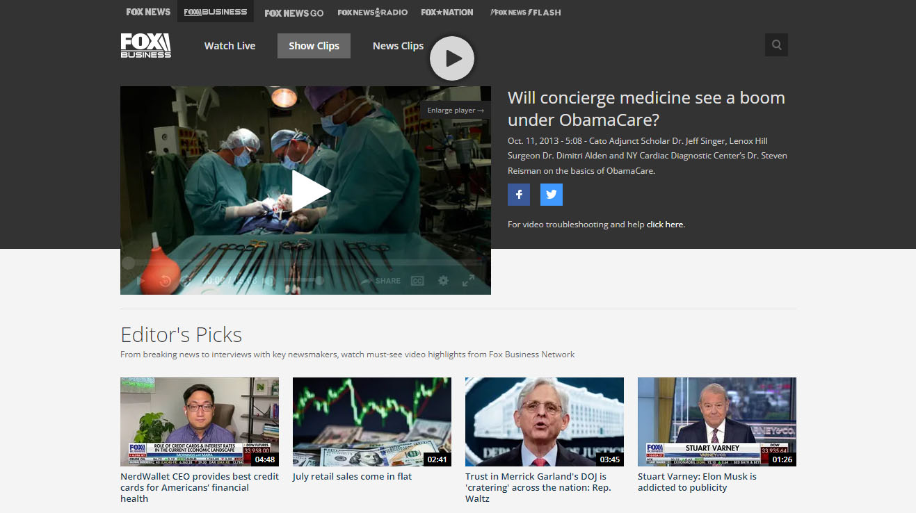 screenshot of the article titled: Fox News – Will concierge medicine see a boom under ObamaCare?